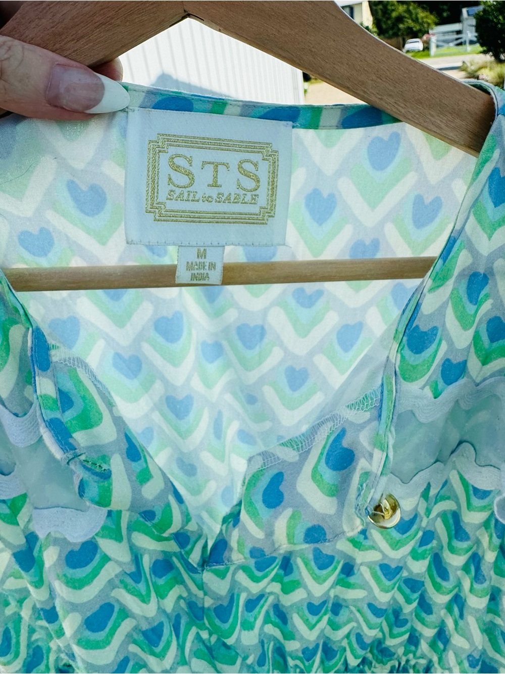 Sail to Sable Blue & Green Heart-Print Tiered Midi Dress - Picture 3 of 7
